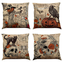 HKM-891987 Halloween Cotton Linen Cushion Cover - 45x45 Super Soft Pillowcase in Festive Colors
