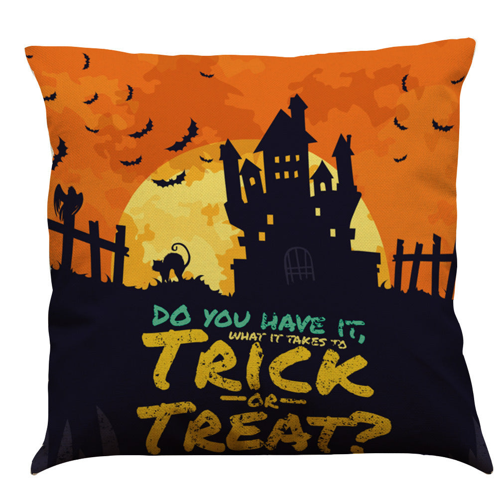 HKM-891987 Halloween Cotton Linen Cushion Cover - 45x45 Super Soft Pillowcase in Festive Colors
