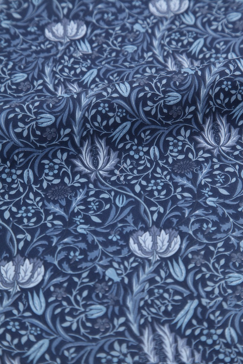 HKM-892115 Deep Blue Series Botanical Print 100% Cotton Twill Fabric - Bird Forest Design