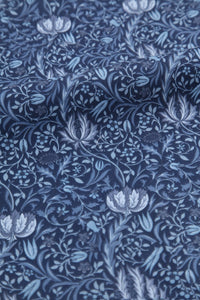 HKM-892115 Deep Blue Series Botanical Print 100% Cotton Twill Fabric - Bird Forest Design