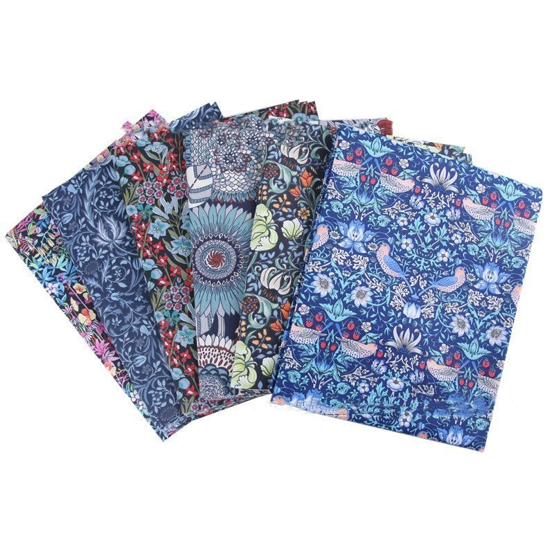 HKM-892115 Deep Blue Series Botanical Print 100% Cotton Twill Fabric - Bird Forest Design