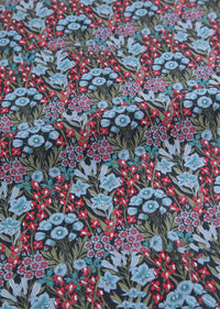 HKM-892115 Deep Blue Series Botanical Print 100% Cotton Twill Fabric - Bird Forest Design