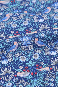 HKM-892115 Deep Blue Series Botanical Print 100% Cotton Twill Fabric - Bird Forest Design