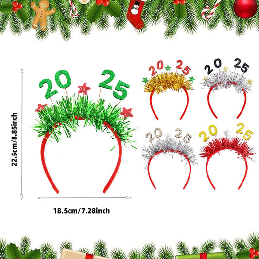 HKM-892243 Festive 5-Pack Christmas Headbands with Glitter Tinsel for Holiday Party Celebrations