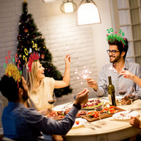 HKM-892243 Festive 5-Pack Christmas Headbands with Glitter Tinsel for Holiday Party Celebrations