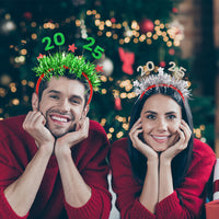 HKM-892243 Festive 5-Pack Christmas Headbands with Glitter Tinsel for Holiday Party Celebrations