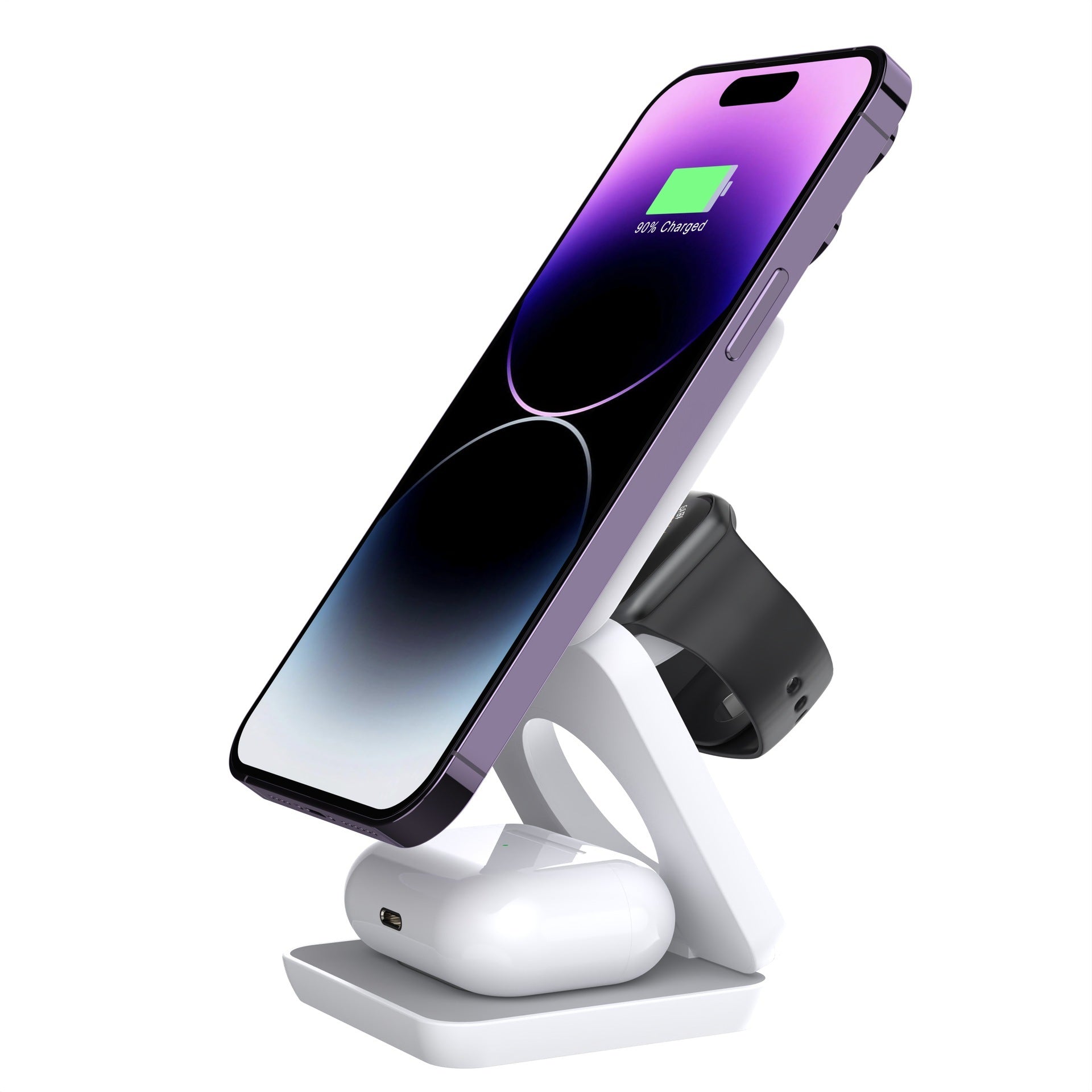 HKM-892499 Folding 3-in-1 Magnetic Wireless Charger Stand for Qi-Enabled Devices