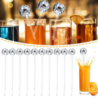 HKM-892563 Disco Cocktail Muddler Set - 12 Silver Plastic Stirring Sticks for Festivals and Celebrations