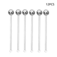 HKM-892563 Disco Cocktail Muddler Set - 12 Silver Plastic Stirring Sticks for Festivals and Celebrations