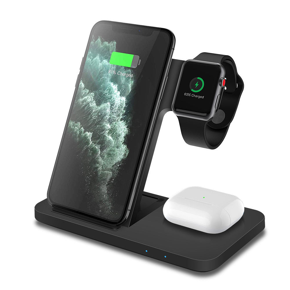 HKM-892627 Fast Charge Foldable Wireless Charger with Universal Mobile Phone and Headset Adapter, Black/White