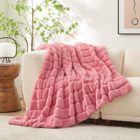 HKM-892755 Soft Plush Striped Blanket and Pillowcase Set in Beige and Gray