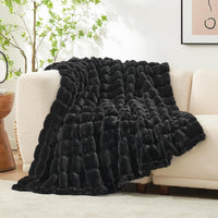 HKM-892755 Soft Plush Striped Blanket and Pillowcase Set in Beige and Gray