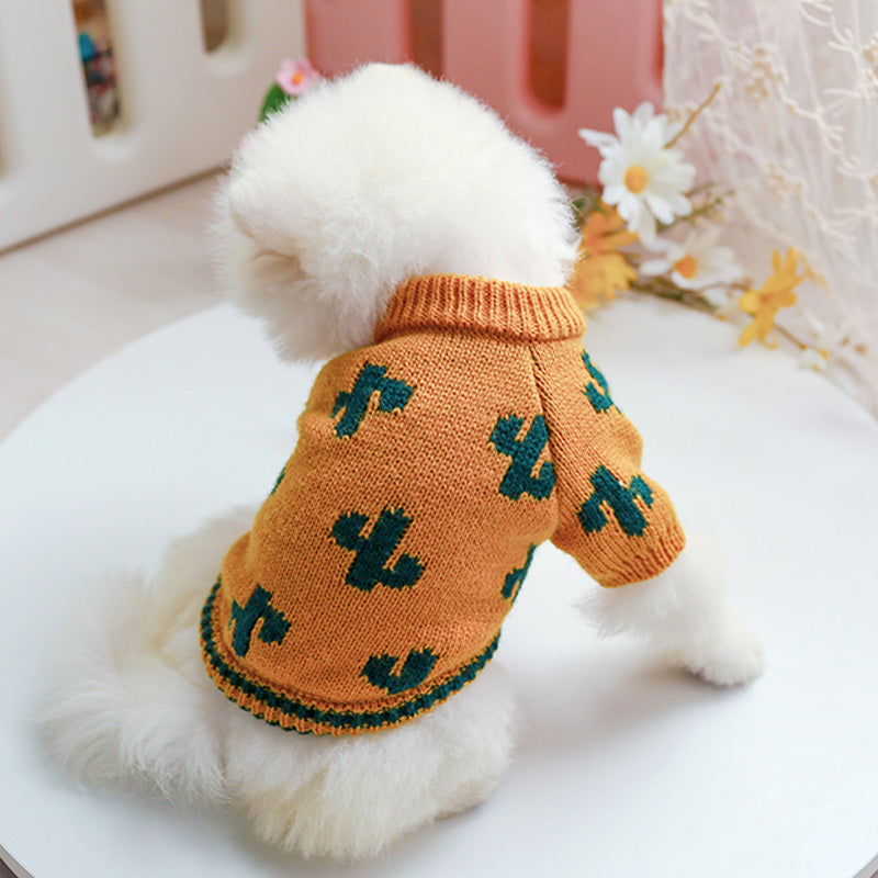 HKM-893011 Warm Thick Acrylic Sweater for Pets - Autumn & Winter Style in Turmeric Cactus, Multiple Sizes Available