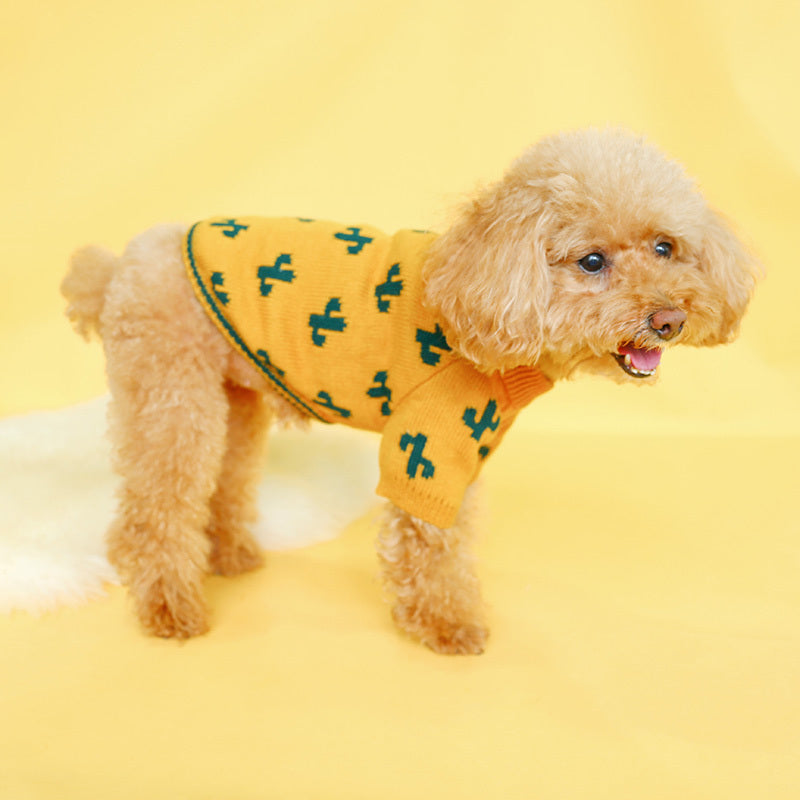 HKM-893011 Warm Thick Acrylic Sweater for Pets - Autumn & Winter Style in Turmeric Cactus, Multiple Sizes Available