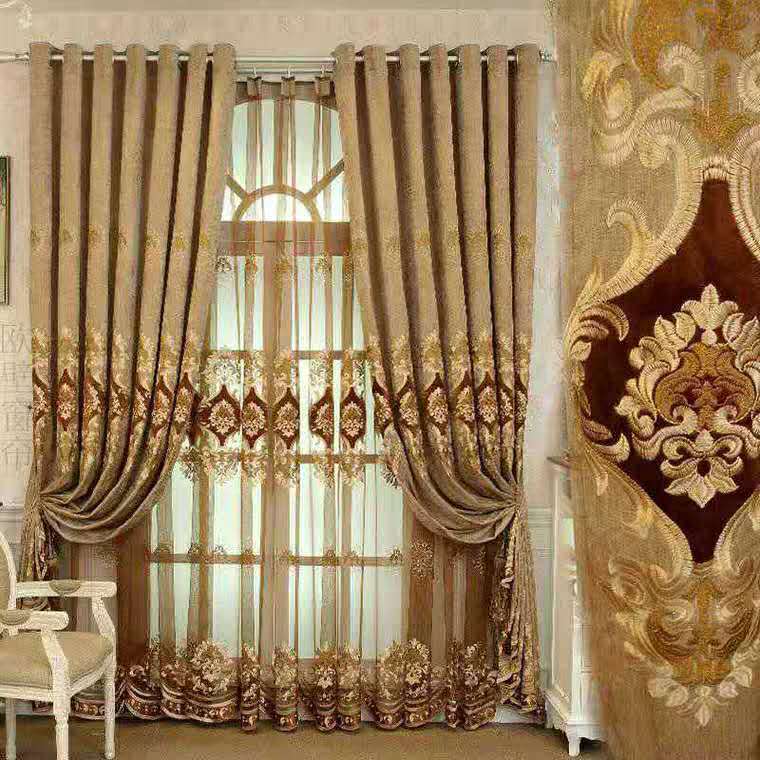 HKM-893139 Double-Sided Chenille Velvet Embroidered European Curtain - 2.7M Length