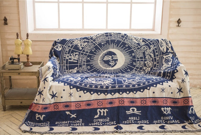 HKM-893139 Multi-Purpose Sofa Blanket in Constellation Design - Cotton Covers for Various Sofa Sizes and Uses