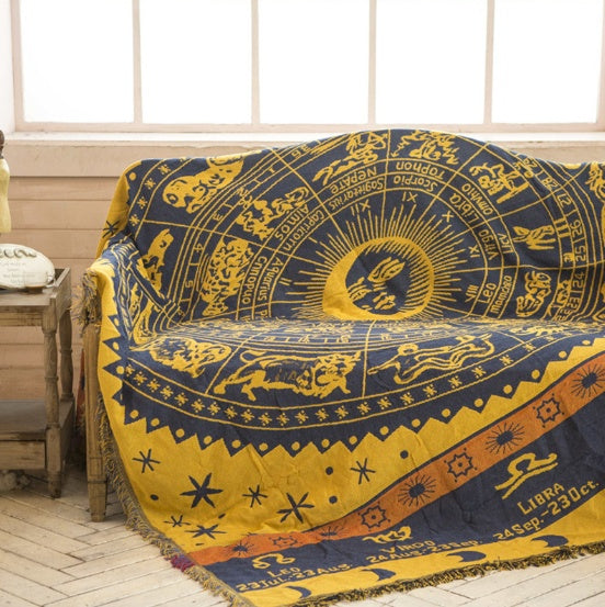 HKM-893139 Multi-Purpose Sofa Blanket in Constellation Design - Cotton Covers for Various Sofa Sizes and Uses