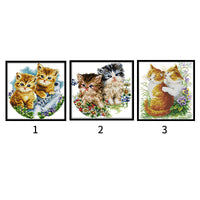 HKM-893267 Cartoon Couple Cat Cross Stitch Kit in Ecological Cotton, 11CT/14CT可选, Animal Pattern