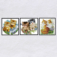 HKM-893267 Cartoon Couple Cat Cross Stitch Kit in Ecological Cotton, 11CT/14CT可选, Animal Pattern