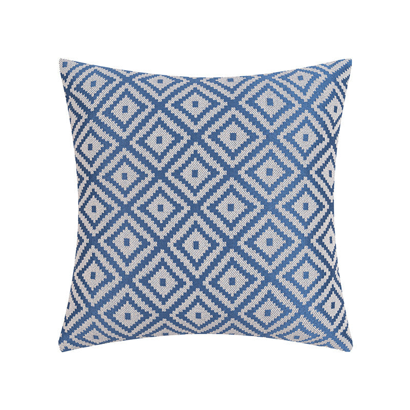 HKM-893395 Nordic Geometric Pattern Jacquard Pillow Cover – Double-sided Woven, Cyan Blue Yellow, 30x50cm & 45x45cm