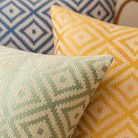 HKM-893395 Nordic Geometric Pattern Jacquard Pillow Cover – Double-sided Woven, Cyan Blue Yellow, 30x50cm & 45x45cm