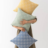 HKM-893395 Nordic Geometric Pattern Jacquard Pillow Cover – Double-sided Woven, Cyan Blue Yellow, 30x50cm & 45x45cm