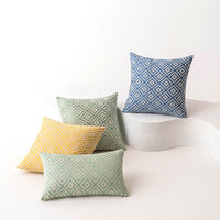 HKM-893395 Nordic Geometric Pattern Jacquard Pillow Cover – Double-sided Woven, Cyan Blue Yellow, 30x50cm & 45x45cm