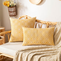 HKM-893395 Nordic Geometric Pattern Jacquard Pillow Cover – Double-sided Woven, Cyan Blue Yellow, 30x50cm & 45x45cm