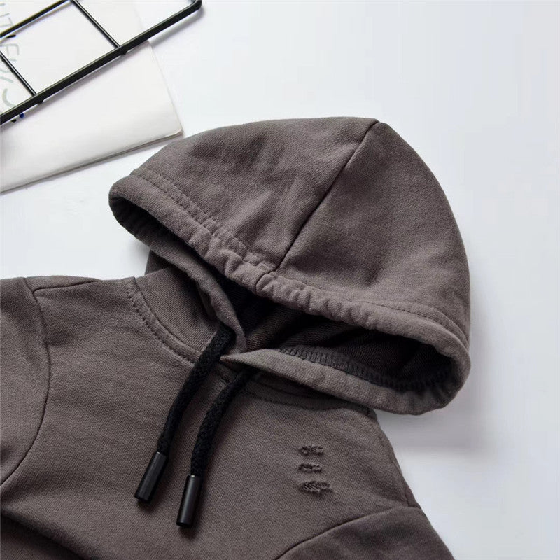HKM-893459 Cozy Gray Cotton Dog Hoodie with Ripped Design - Two-Legged Style