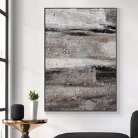HKM-893523 Handmade Abstract Oil Painting on Canvas - Grey Textured Wall Art for Home Decor