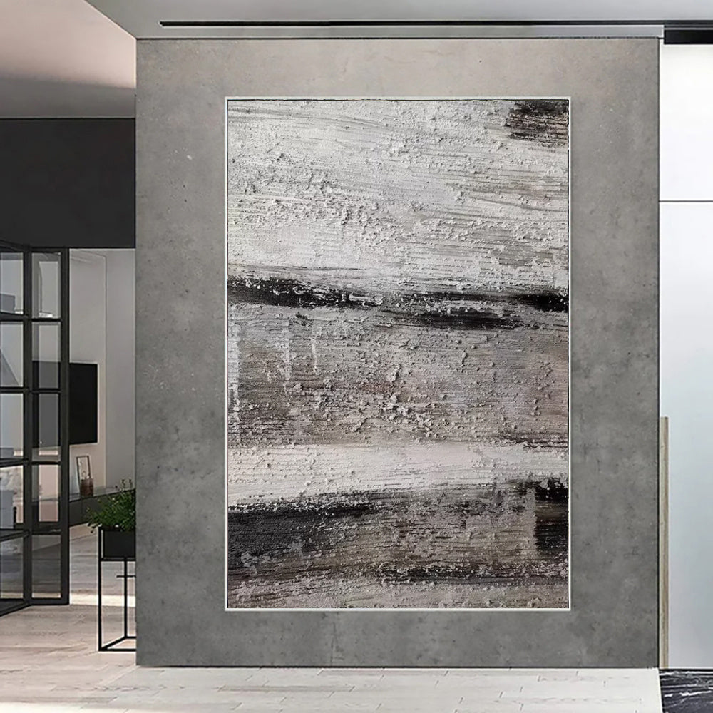 HKM-893523 Handmade Abstract Oil Painting on Canvas - Grey Textured Wall Art for Home Decor