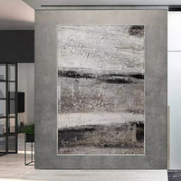 HKM-893523 Handmade Abstract Oil Painting on Canvas - Grey Textured Wall Art for Home Decor