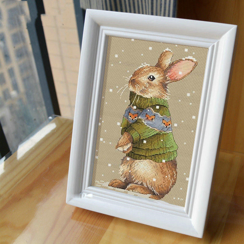 HKM-893587 Animal Rabbit Cross Stitch Kit - 14CT and 28CT Embroidered Fabric