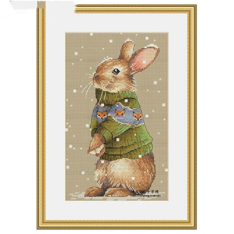 HKM-893587 Animal Rabbit Cross Stitch Kit - 14CT and 28CT Embroidered Fabric