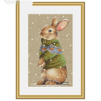 HKM-893587 Animal Rabbit Cross Stitch Kit - 14CT and 28CT Embroidered Fabric