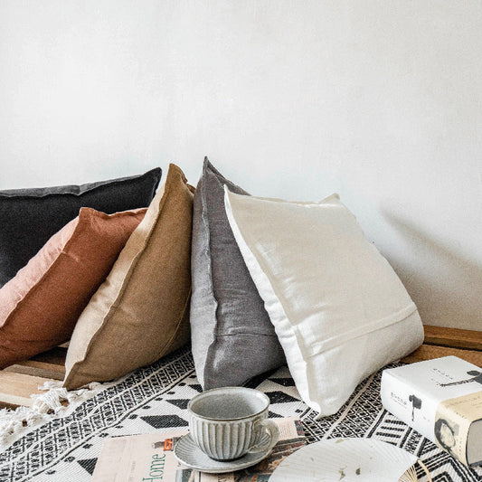 HKM-893715 Linen Square Cushion Pillow, Soft Cotton and Fiber Filling, Multiple Colors, 45x45cm and 55x55cm Sizes