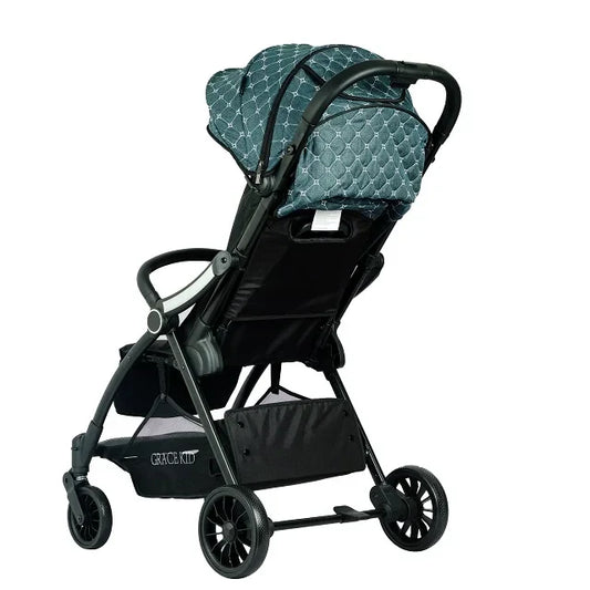 KTX-893779 Quilted Green Baby Stroller with EVA Wheels, Footrests, and Cup Holder