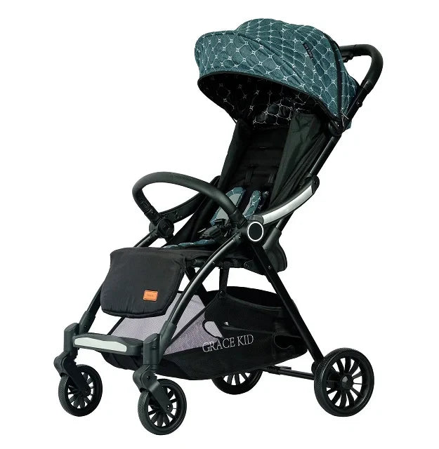 KTX-893779 Quilted Green Baby Stroller with EVA Wheels, Footrests, and Cup Holder