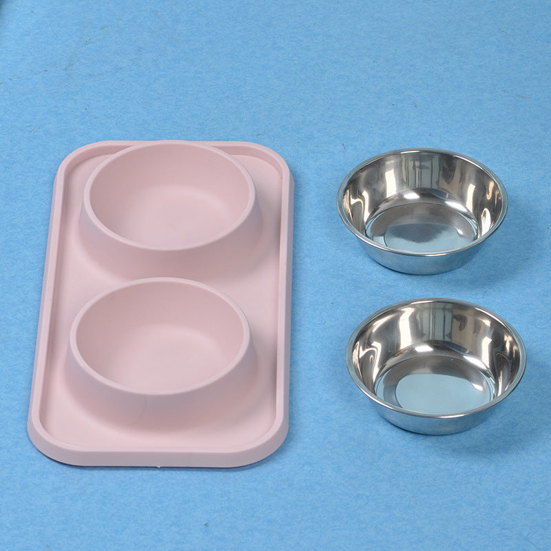 HKM-894099 Non-slip Stainless Steel Double Bowl Pet Feeder with Plastic Base