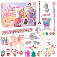 HKM-894163 Unicorn Themed Christmas Countdown Advent Calendar Box with Jewelry, Makeup, and Toy Sets