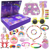 HKM-894163 Unicorn Themed Christmas Countdown Advent Calendar Box with Jewelry, Makeup, and Toy Sets