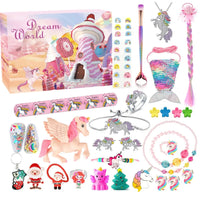 HKM-894163 Unicorn Themed Christmas Countdown Advent Calendar Box with Jewelry, Makeup, and Toy Sets