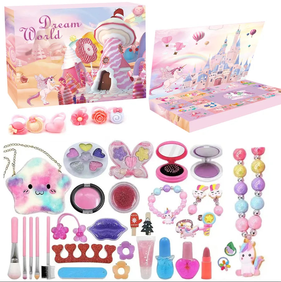 HKM-894163 Unicorn Themed Christmas Countdown Advent Calendar Box with Jewelry, Makeup, and Toy Sets
