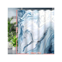 HKM-894291 Blue Marble Modern Shower Curtain with Coordinating Bath Mat and Floor Cover Set, 180x180 cm