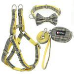 HKM-894291 Cotton plaid pet leash collar with snack bag