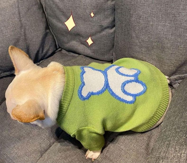 HKM-894355 Cozy Autumn-Winter Blue Bear Sweater for Pugs and Corgis