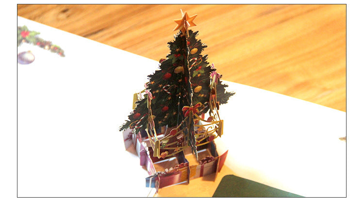 HKM-894355 Three-Dimensional Hollow Carved Christmas Tree Greeting Card - 15x15cm
