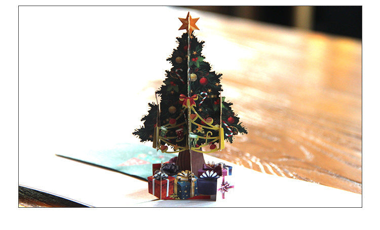 HKM-894355 Three-Dimensional Hollow Carved Christmas Tree Greeting Card - 15x15cm