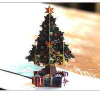 HKM-894355 Three-Dimensional Hollow Carved Christmas Tree Greeting Card - 15x15cm