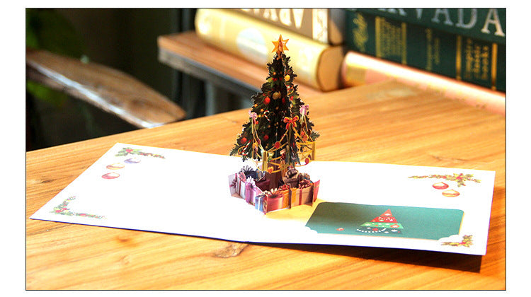HKM-894355 Three-Dimensional Hollow Carved Christmas Tree Greeting Card - 15x15cm